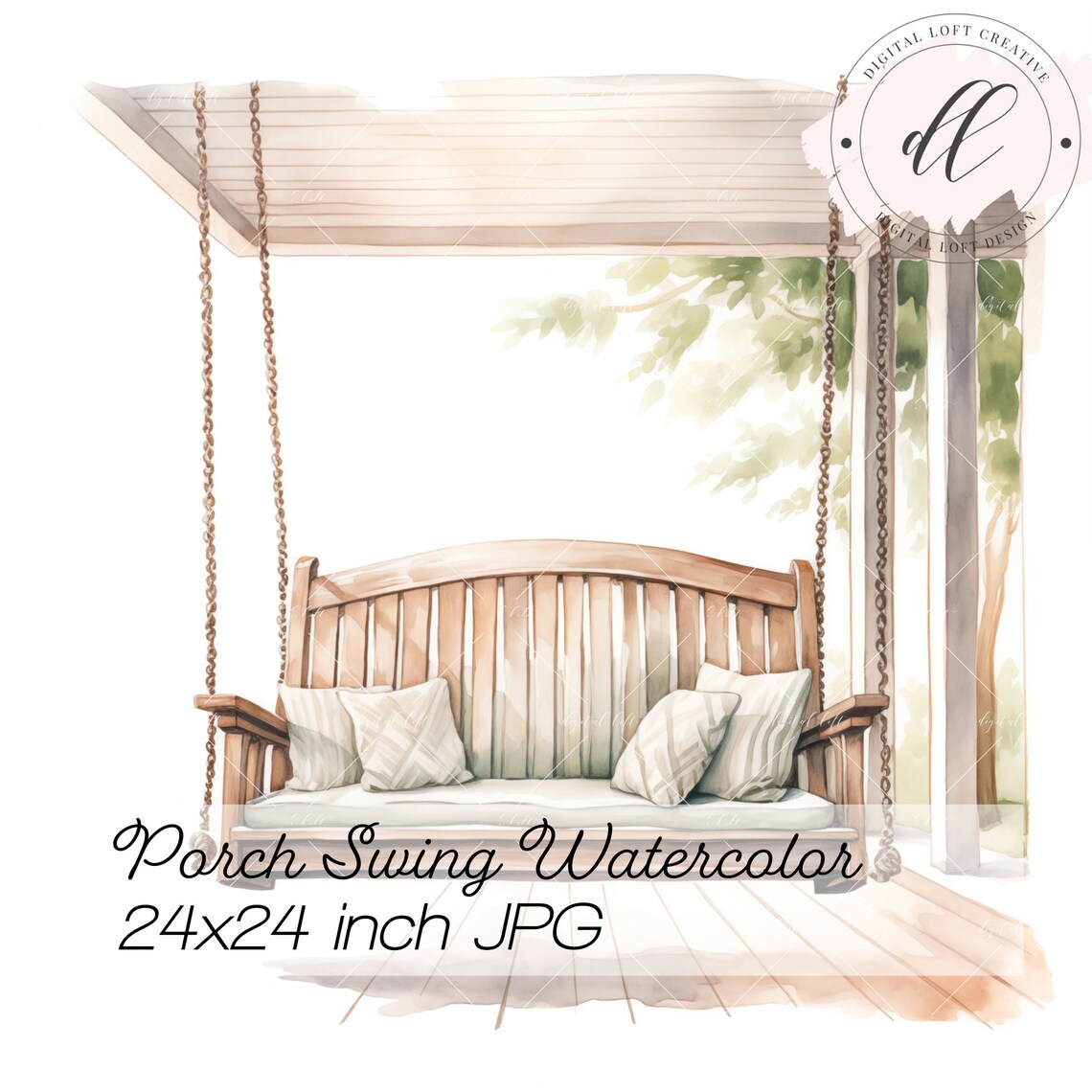 Cozy Wooden Porch Swing Watercolor Farmhouse Relaxation Poster