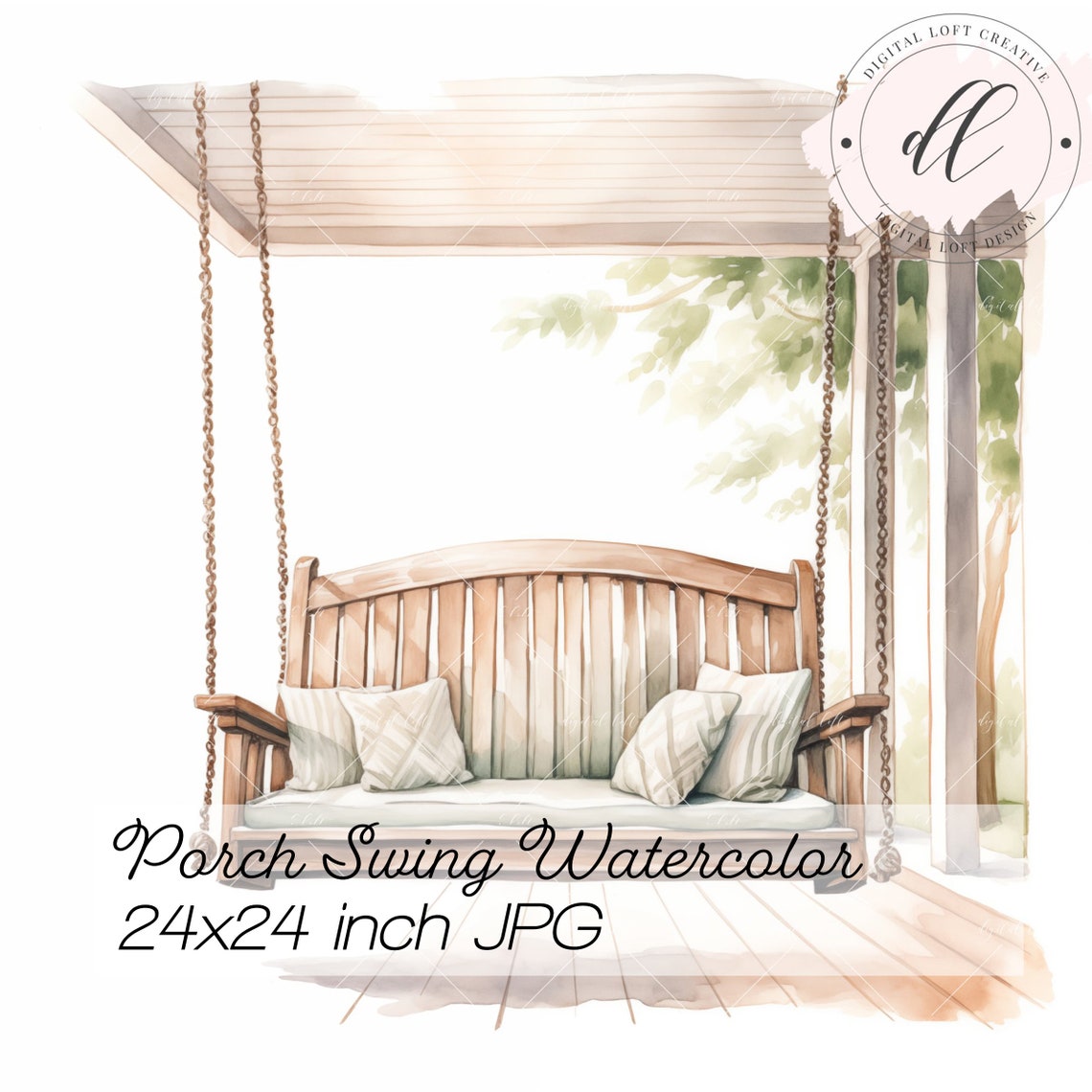 Porch Swing Watercolor Art Print Garden Relaxation Wall Decor Cozy Home Illustration Outdoor Furniture Jpg