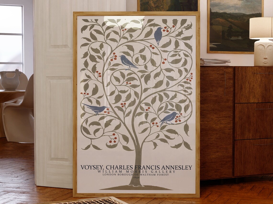 Voysey Birds In A Holly Tree, Minimalist Art Print