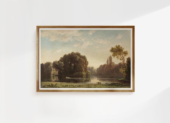 Der Englische Garten In Mnchen 1856 Ludwig Meixner Rustic Lake Landscape Vintage Painting Landscape Print Decor Oil