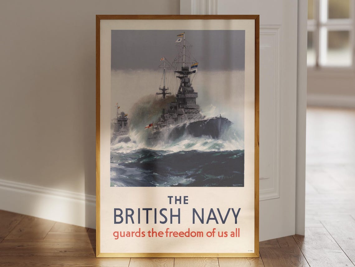 WWII British Navy Battleship Guards the Freedom of Us All Poster