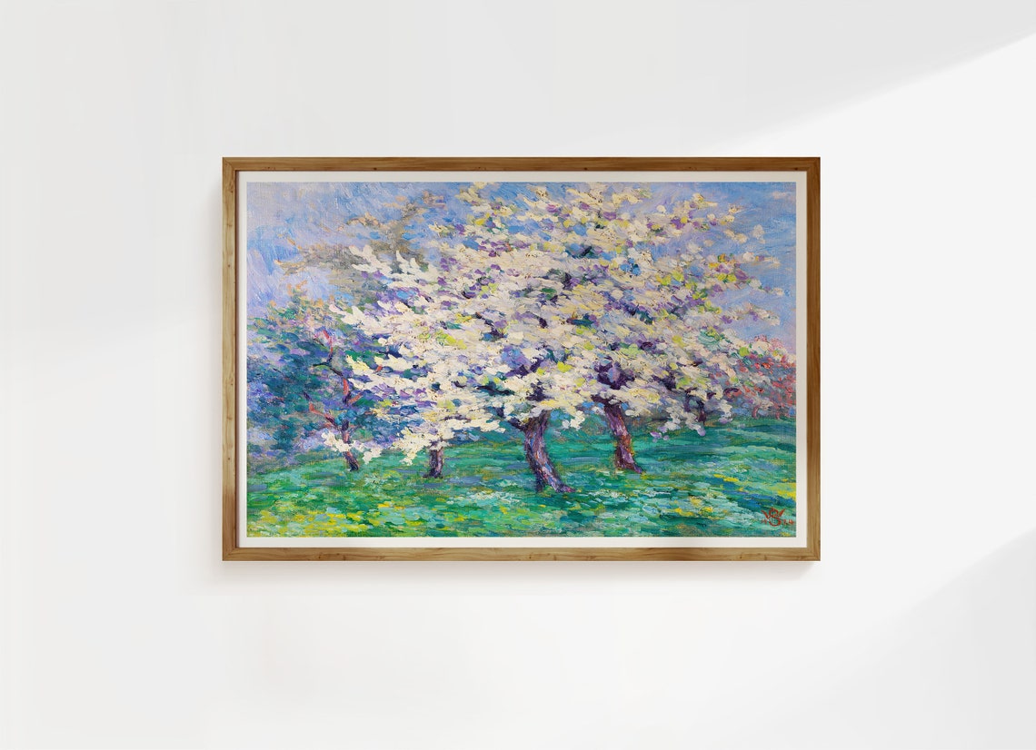 Blossoming Orchard Trees Spring Impressionist Painting Poster
