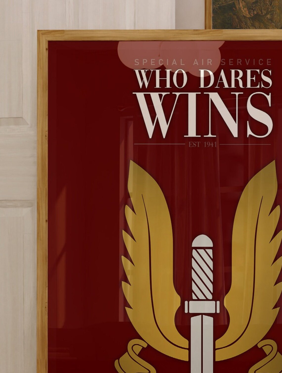 Special Air Service Who Dares Wins Winged Dagger Red Motto Poster - Image 3