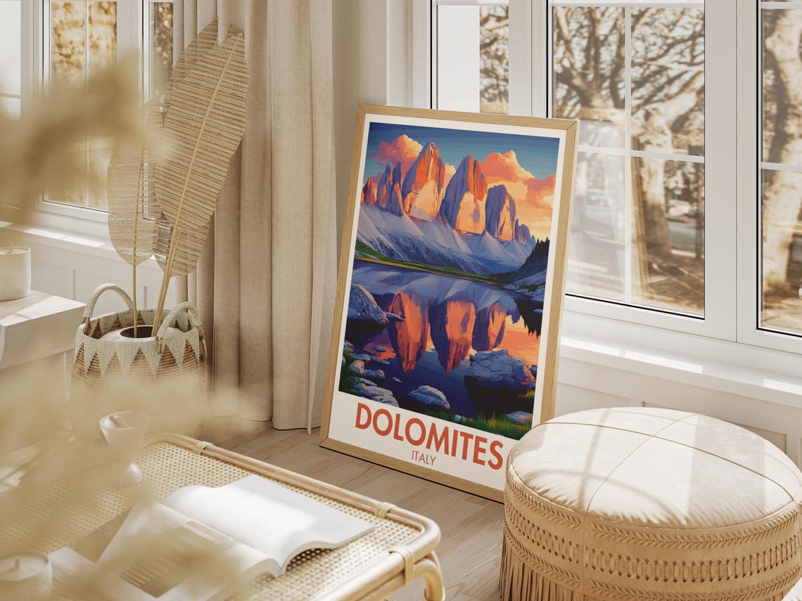 Dolomites Italy White Edition Sunset Lake Reflection Mountain Poster - Image 4
