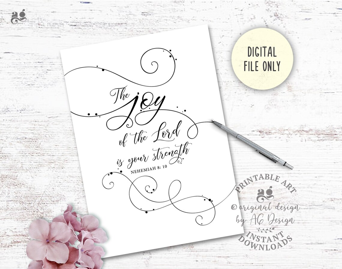 The Joy of the Lord Is Your Strength Poster, Nehemiah 8:10 Scripture Decor - Image 2