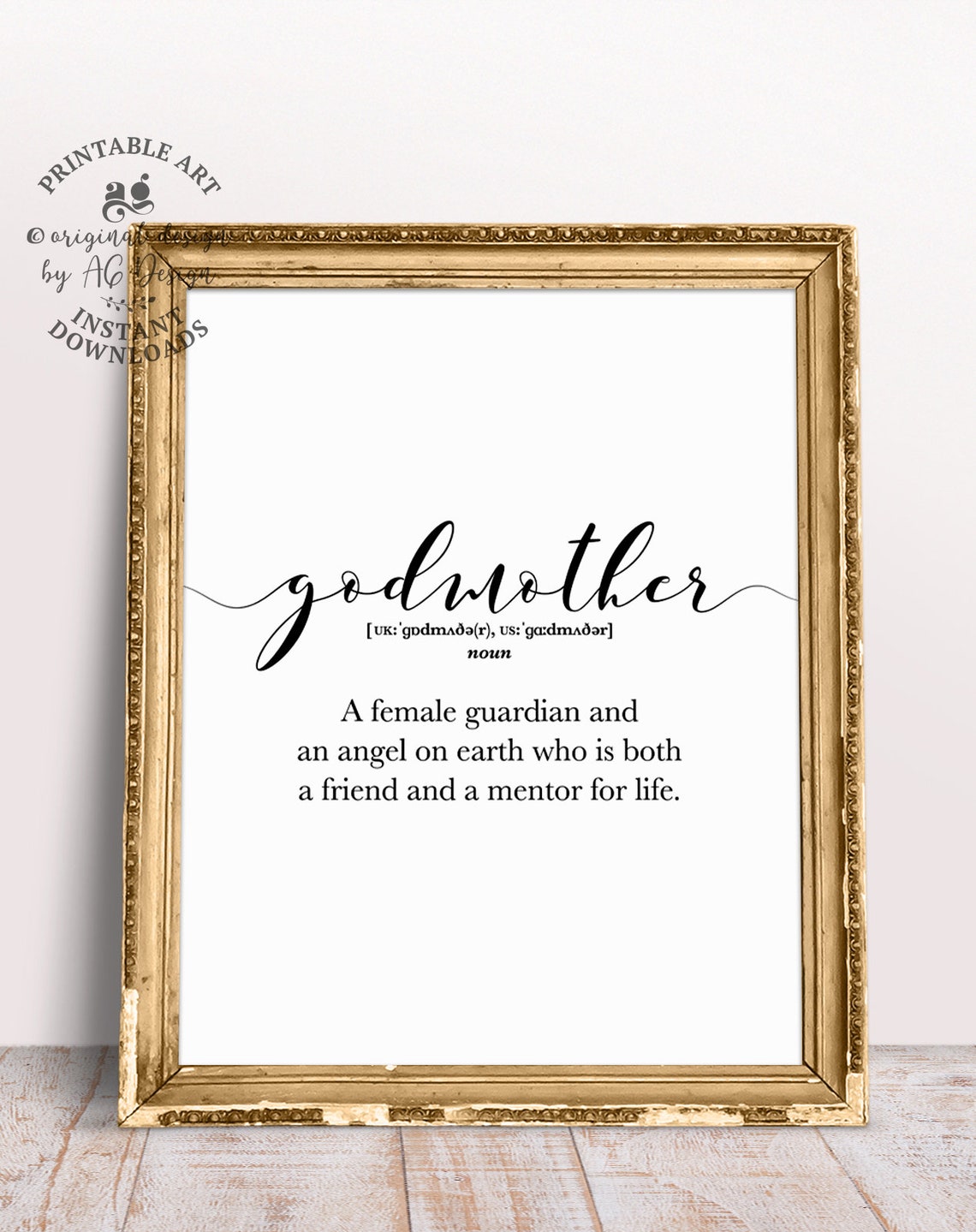 Godmother Definition Dictionary Style Sentimental Family Gift Poster