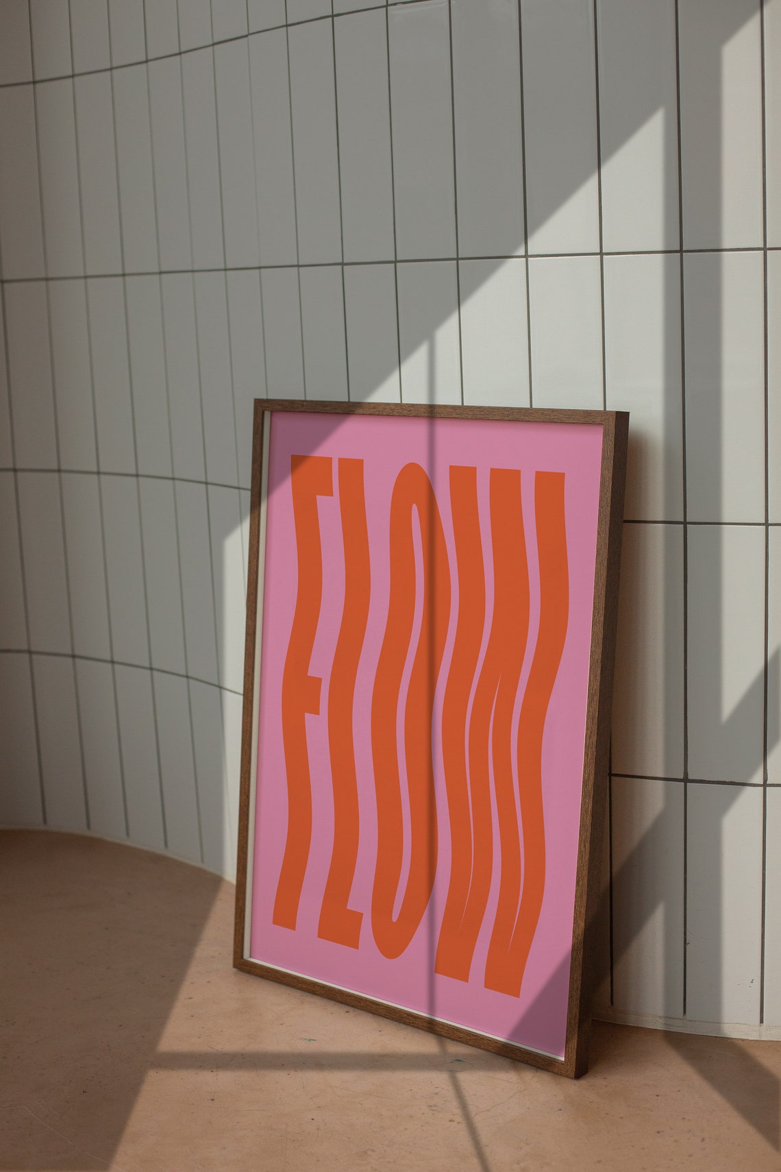 Flow Wavy Orange Bubble Letters Pink Retro Typography Wall Art - Image 4