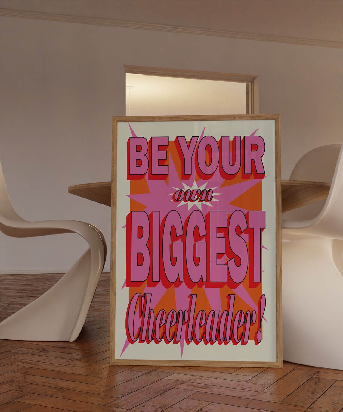 Be Your Own Biggest Cheerleader Retro Pink Burst Typography Poster