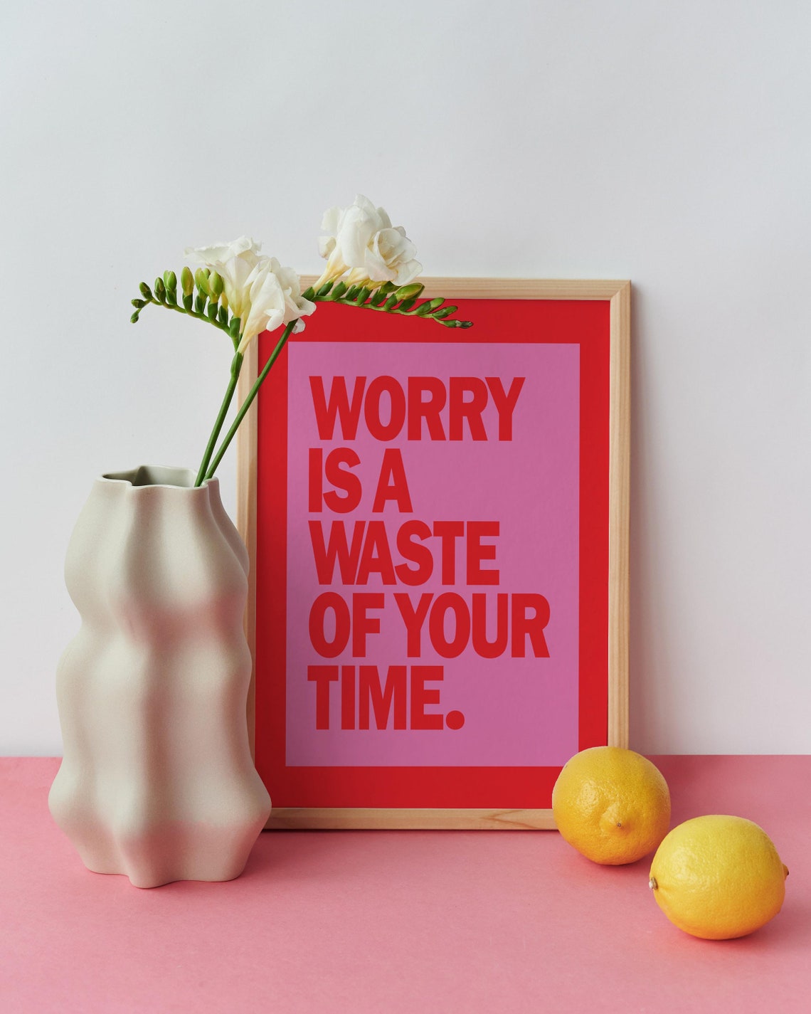 Worry Is a Waste of Your Time Red Pink Bold Typography Quote Poster - Image 2