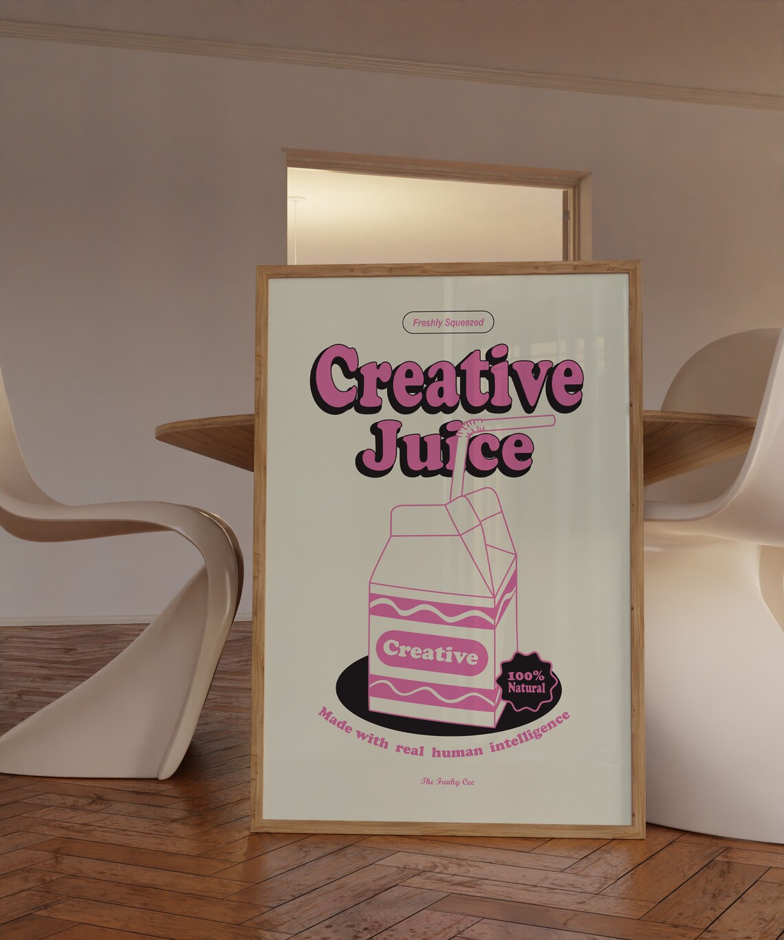 Creative Juice Freshly Squeezed Pink Retro Juice Carton Art Poster