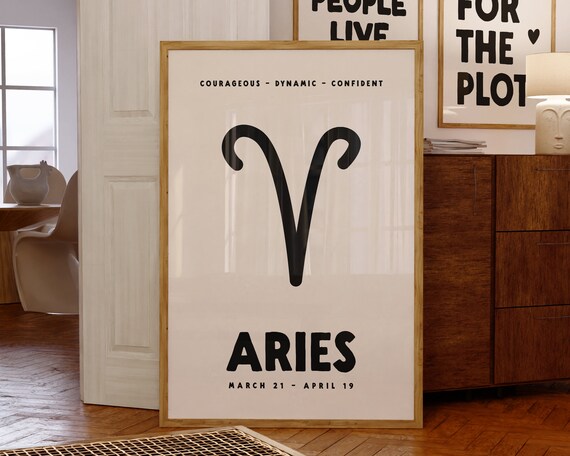 Aries Zodiac Symbol Bold Black Cream Minimalist Astrology Poster