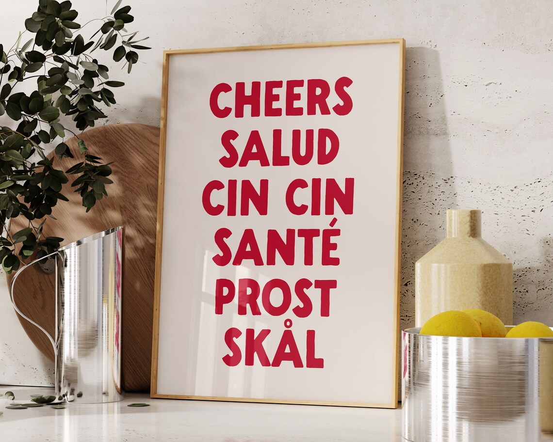 Cheers Salud Cin Cin Sante Prost Skal Toast Languages Poster - Image 3