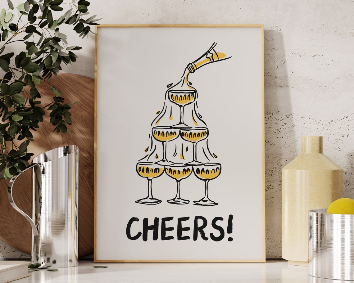 Cheers Champagne Tower Coupe Line Art Party Toast Bar Poster - Image 2