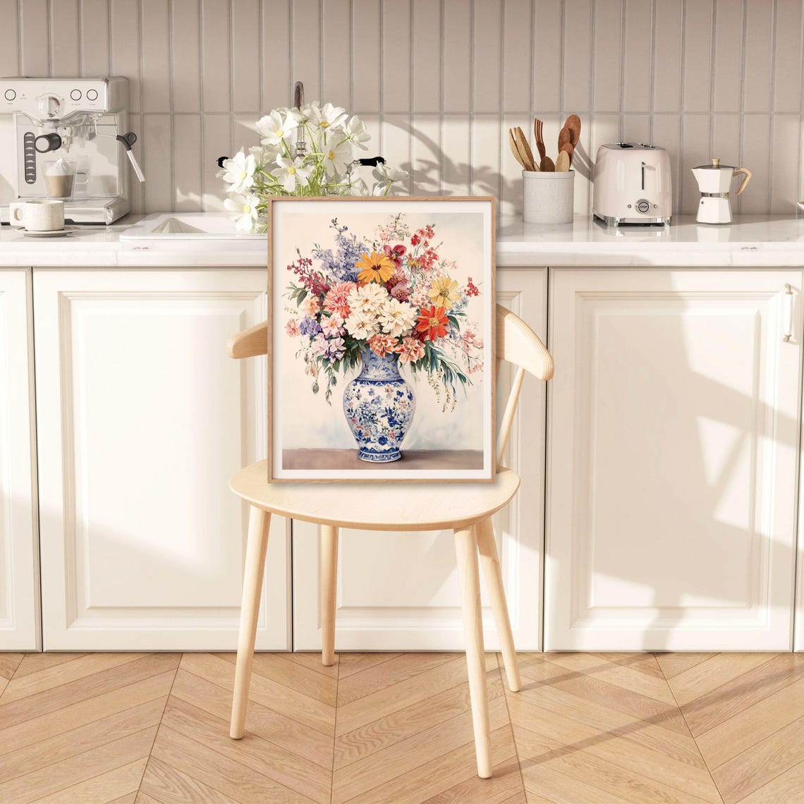 Colorful Summer Bouquet In Blue White Chinoiserie Vase Art Print