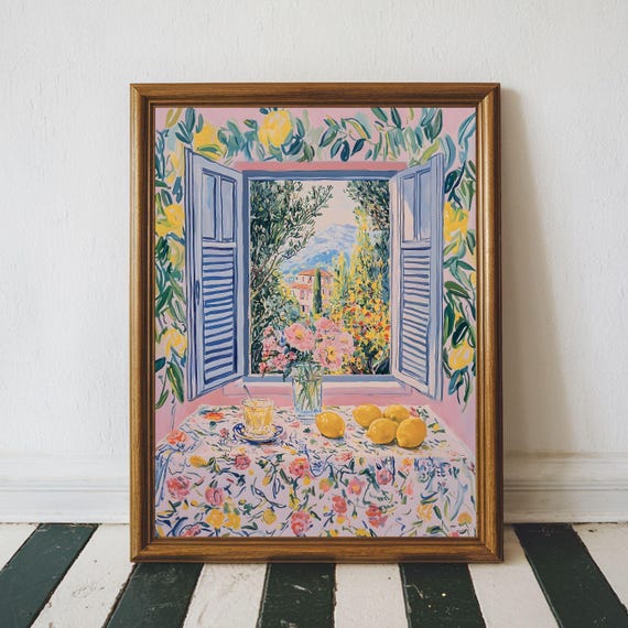 Matisse Open Window Art Coastal Lemon Print Mediterranean Painting Pastel Colors Modern Exhibition Wall
