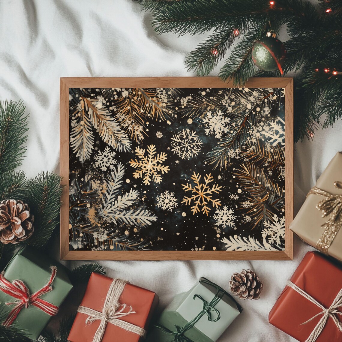 Snowflake Print, Moody Christmas Holiday Art