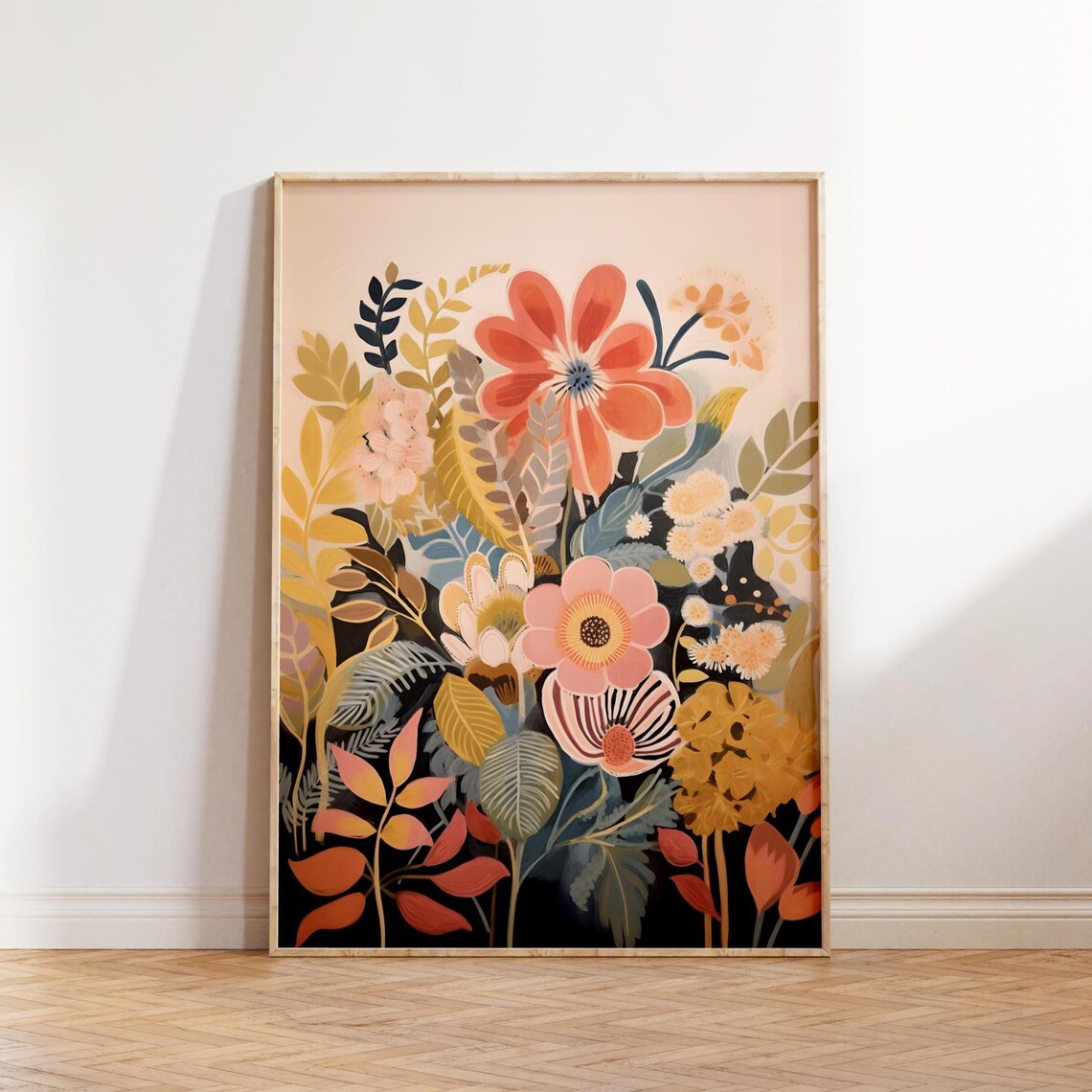 Midcentury Modern Boho Floral Bouquet Abstract Botanical Print