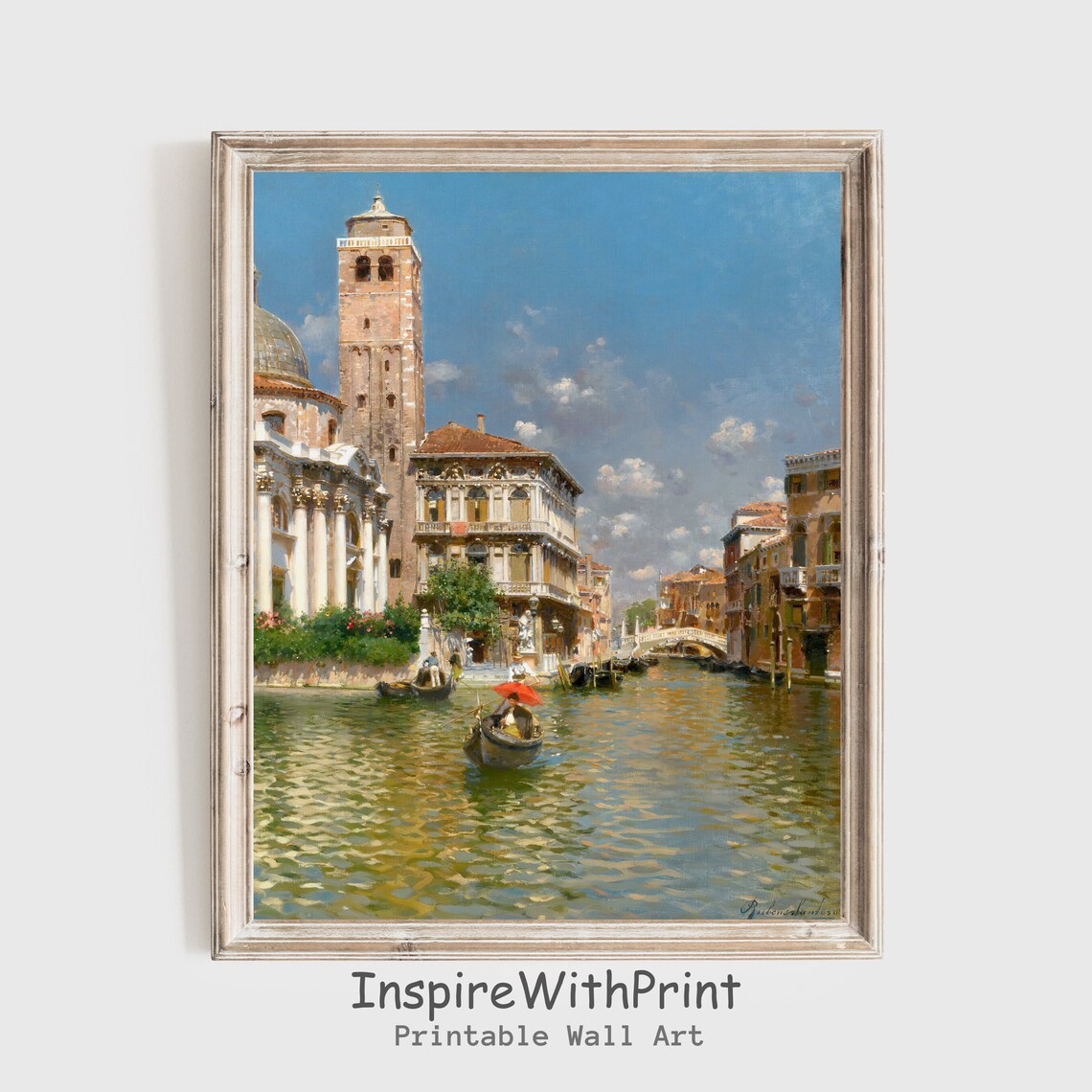 Vintage Venice Grand Canal Painting Gondola Cityscape Wall Decor Print