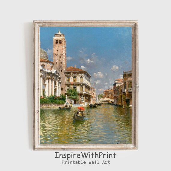 Vintage Venice Grand Canal Painting Gondola Cityscape Wall Decor Print