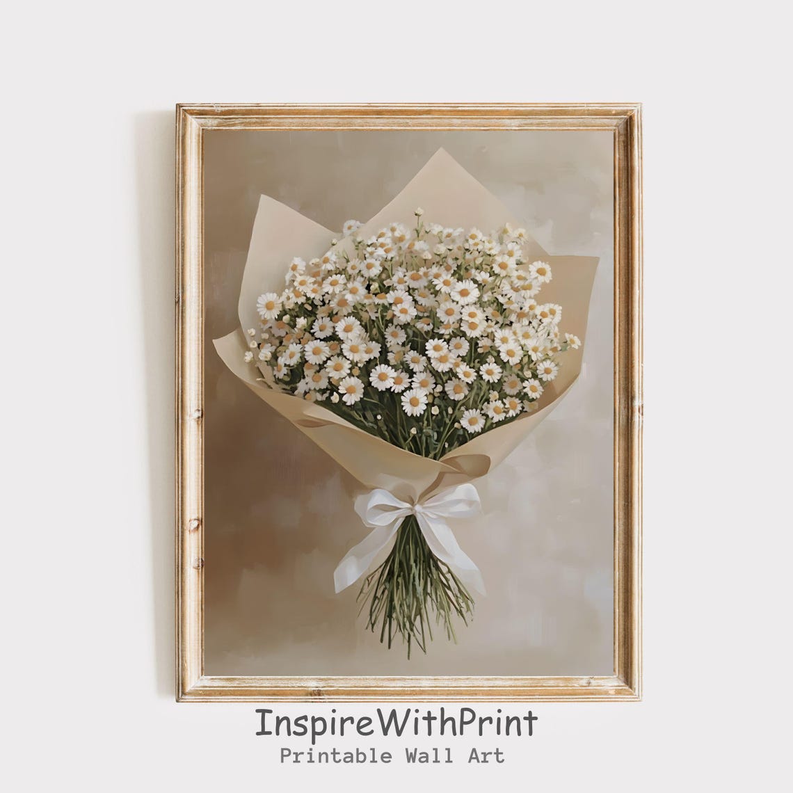 Chamomile Daisy Bouquet Wrapped In Rustic Kraft Paper Flower Print