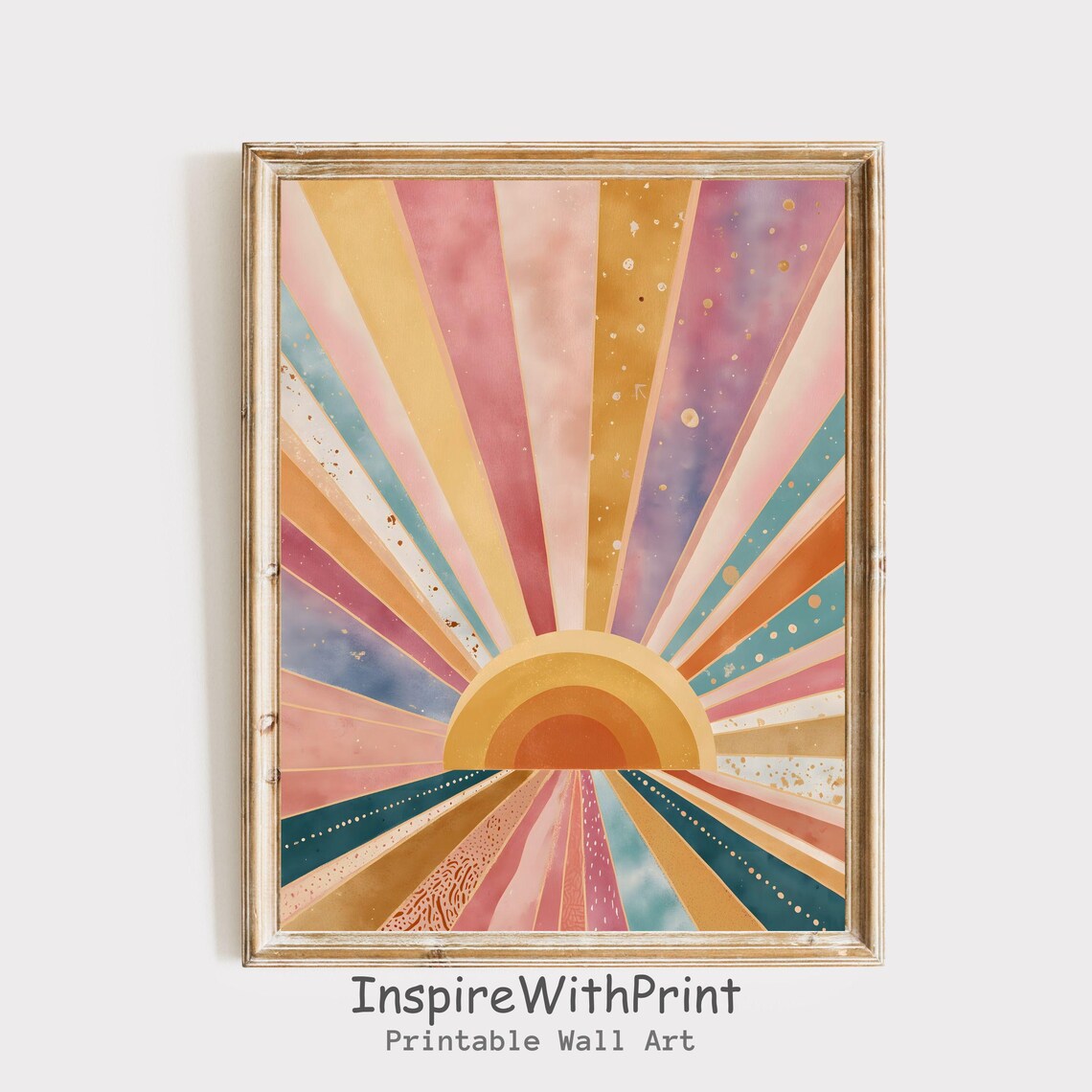 Boho Sun Print Colorful Wall Art Abstract Sunrise Midcentury Modern Playroom Poster Nursery