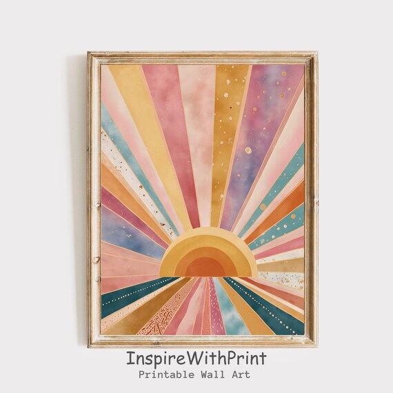 Vibrant Boho Golden Sun with Radiating Multicolor Rays Poster