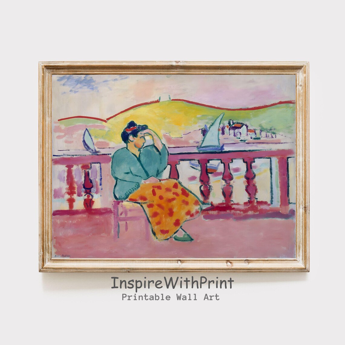 Fauvist Woman On Balcony Harbor Painting Matisse Style Art Print