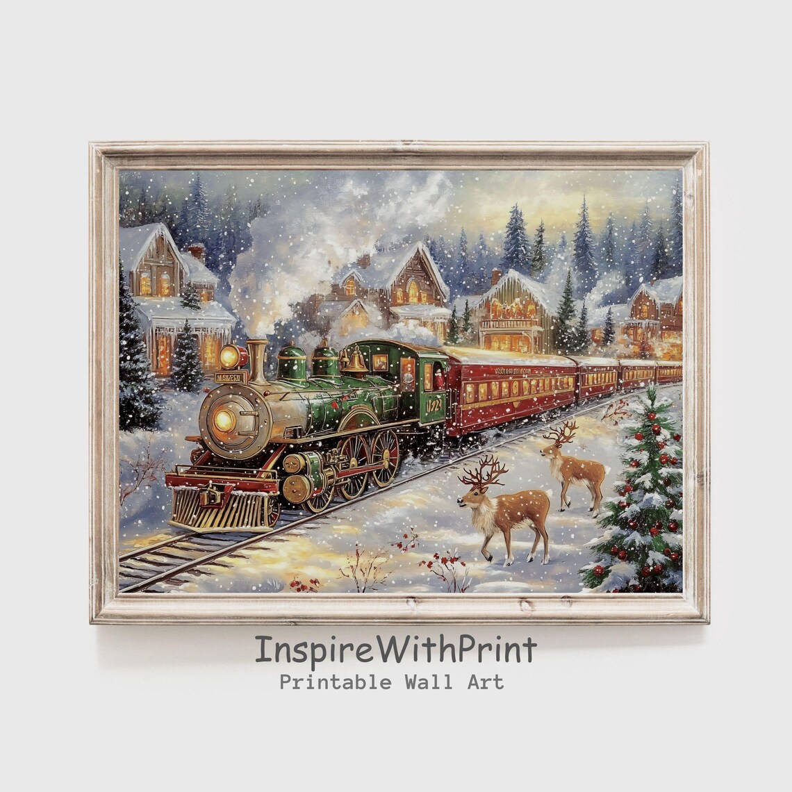 Vintage Polar Express Train Art Print, Winter Holiday