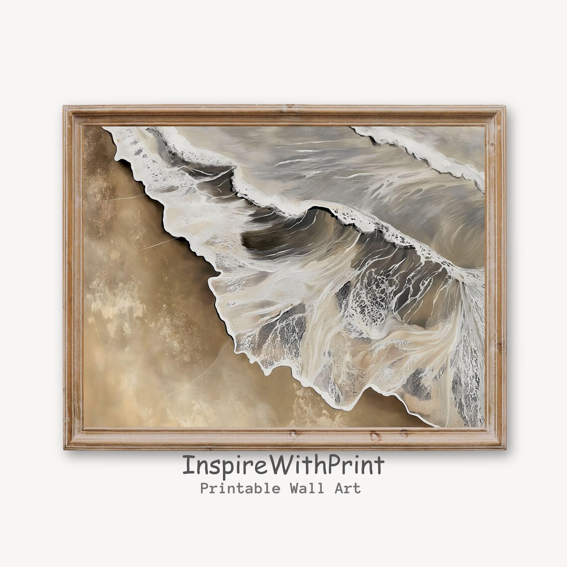 Aerial Ocean Wave Washing Over Beige Sand Neutral Coastal Abstract Poster