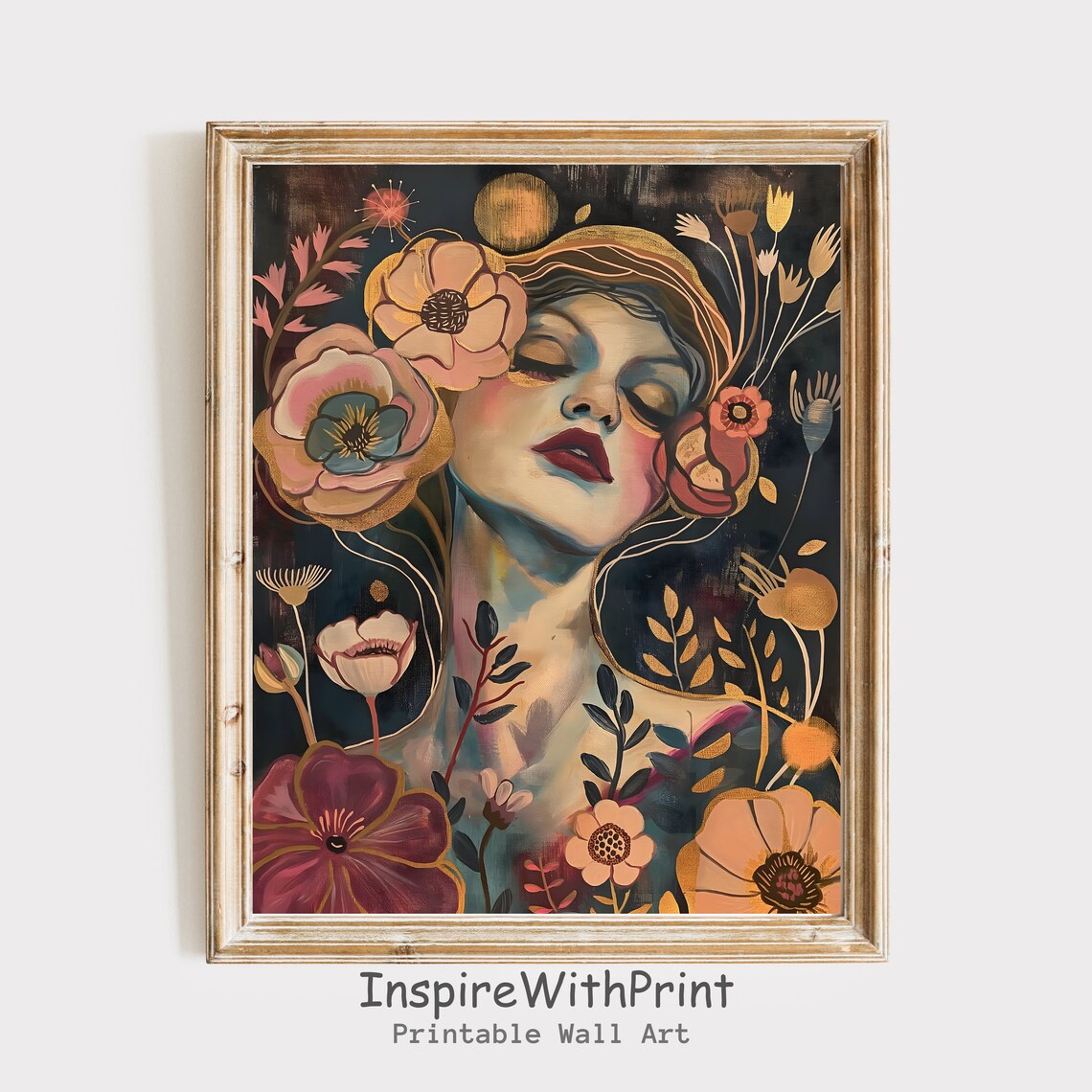 Boho Woman Portrait With Flower Art Print