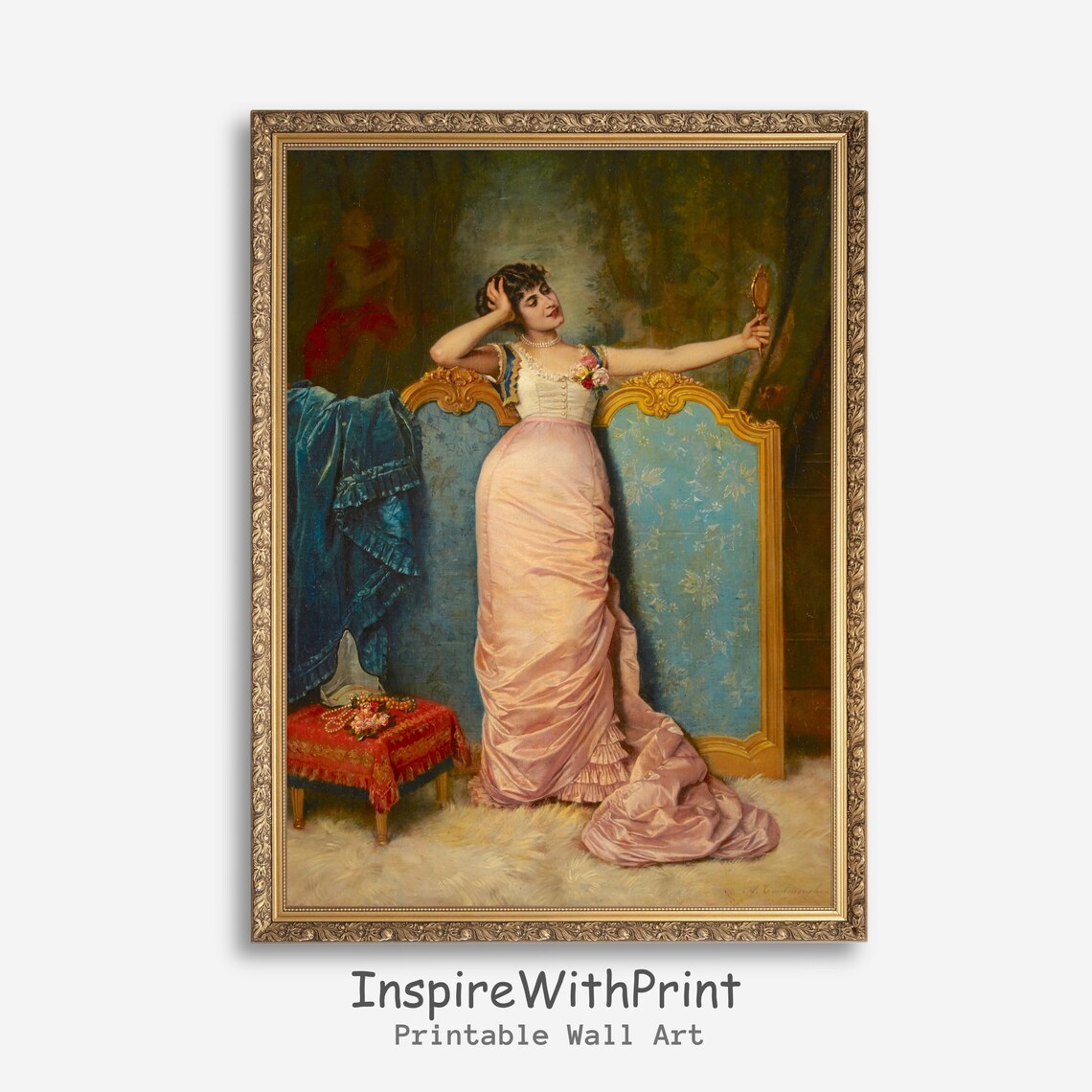 Woman Looking In The Mirror Vintage Portrait Art Print
