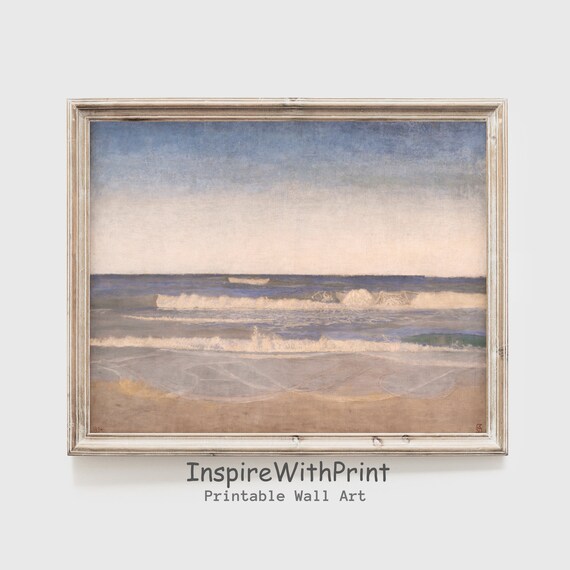 Muted Blue Ocean Waves Minimalist Calm Seascape Vintage Art Print