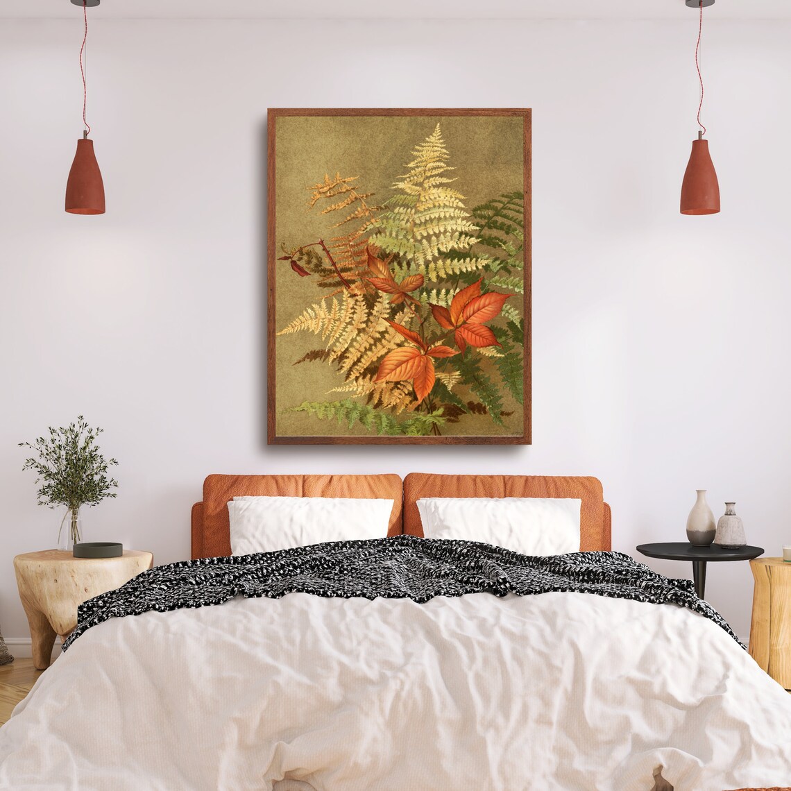 Autumn Fall Leaves And Ferns Vintage Botanical Artwork Poster
