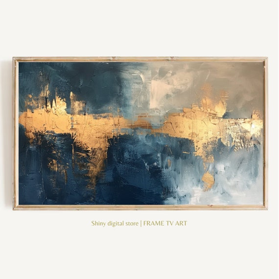 Texture Frame Tv Art Frame Tv Art Modern Abstract Oil Painting Dark Blue Gold Beige Colors Alaiamaedesign Art For Frame Tv