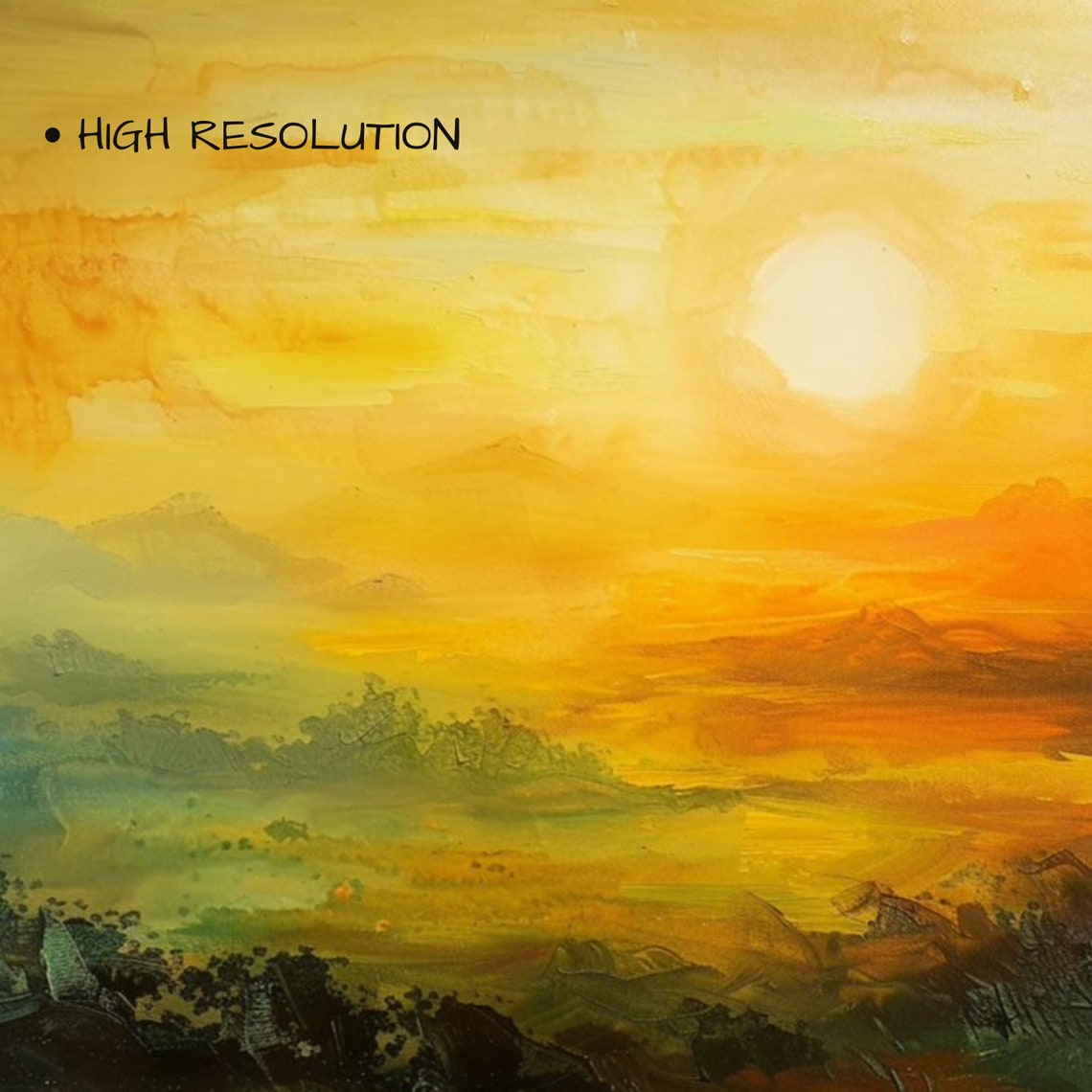 Golden Abstract Sunset Over Mountains Watercolor Landscape Wall Art - Image 3