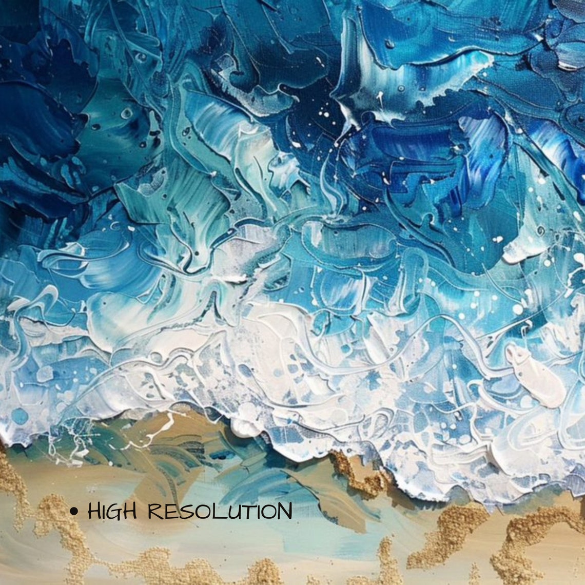 Abstract Ocean Waves Impasto Aerial Blue Sea Foam Coastal Art Poster - Image 3