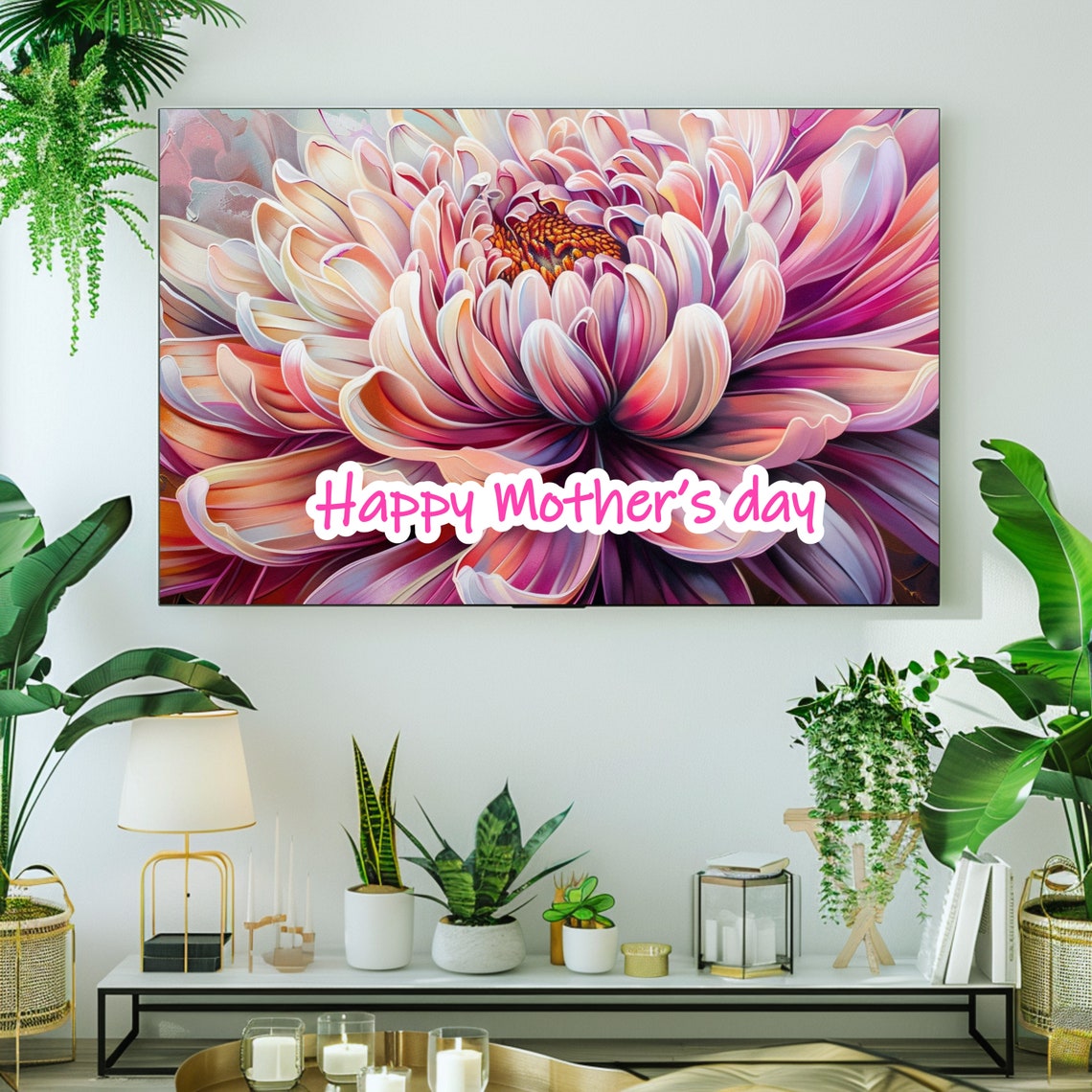 Happy Mother's Day Chrysanthemum Floral Pink Watercolor Poster - Image 2