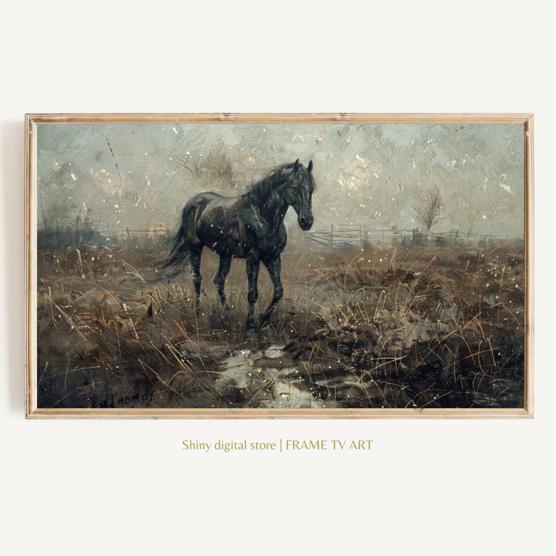 Frame Tv Art Farmhouse Beautiful Vintage Horse Instant Farmhouse Wildlife Animal Painting Dark Tv A014