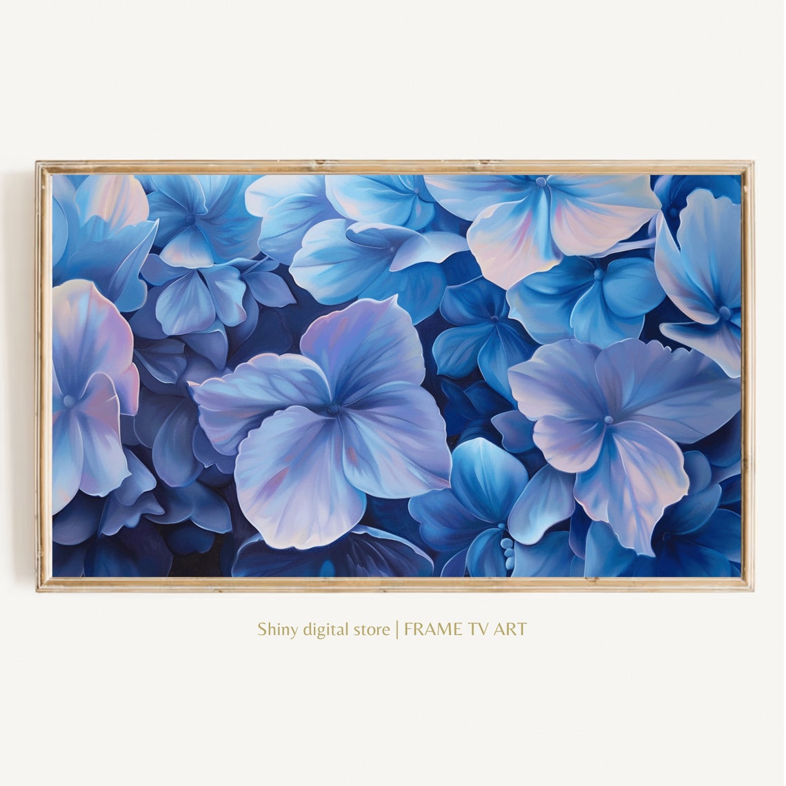 Blue Hydrangea Flowers Close Up Painting Soft Violet Blooms Art Print