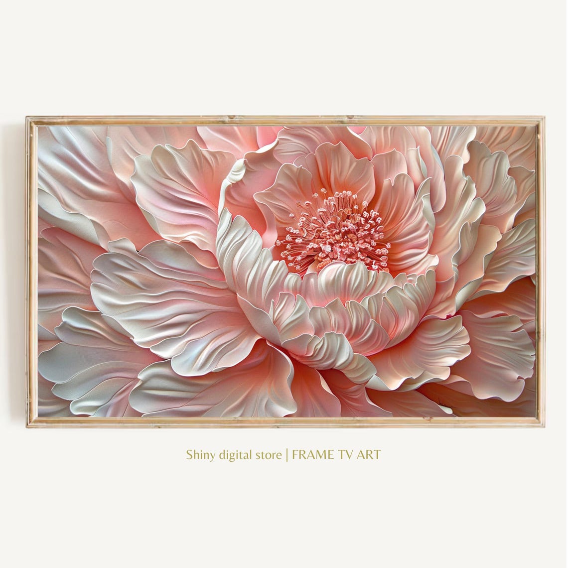 Blush Pink Peony Impasto Textured 3D Bloom Close Up Floral Art Poster