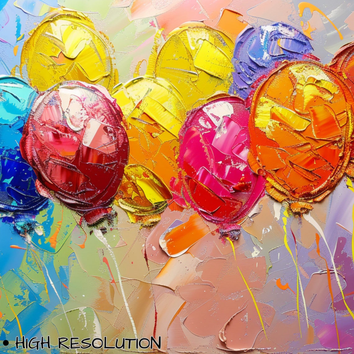Colorful Balloons Impasto Painting Birthday Celebration Party Poster - Image 3