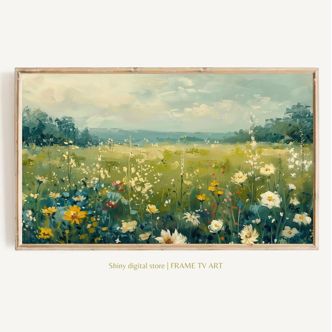 Spring Frame Tv Art Wildflower Field Oil Painting Flower Meadow Neutral Farmhouse Decor Country Oil Painting