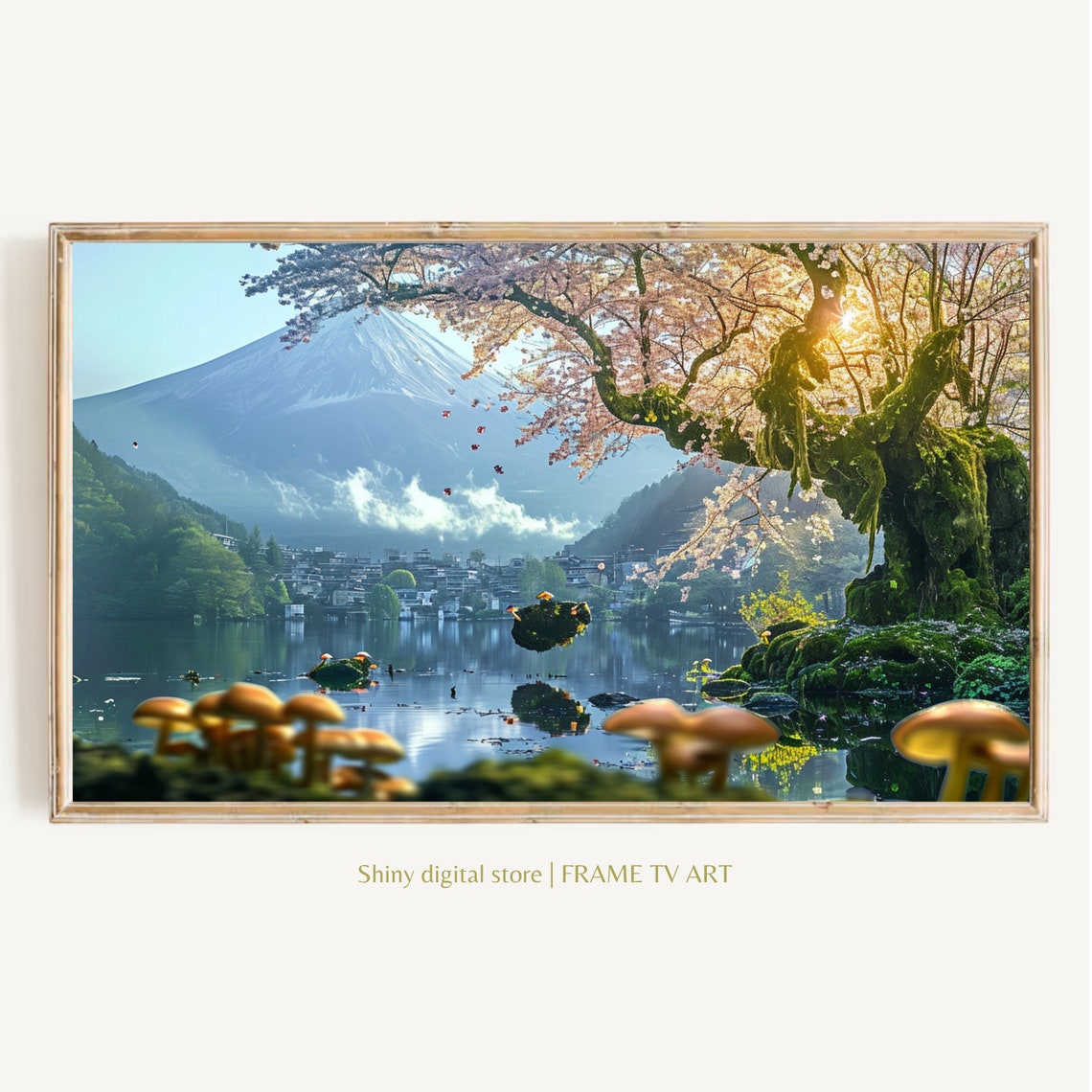 Mount Fuji Cherry Blossom Lake Spring Snow Capped Peak Frame TV Poster