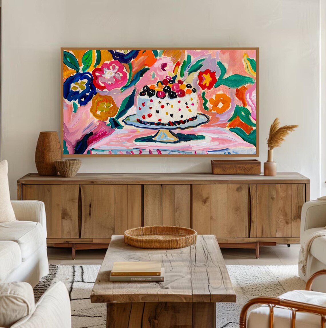 Colorful Cake Still Life Abstract Floral Oil Painting Party Poster - Image 2