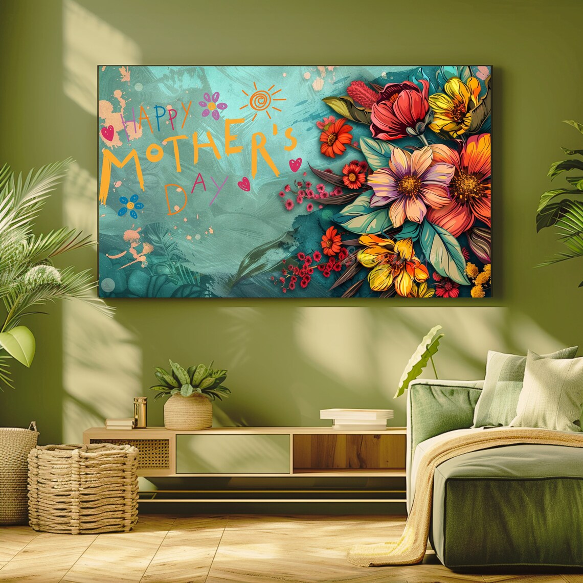 Happy Mothers Day Playful Painted Letters with Tropical Flowers Poster - Image 2