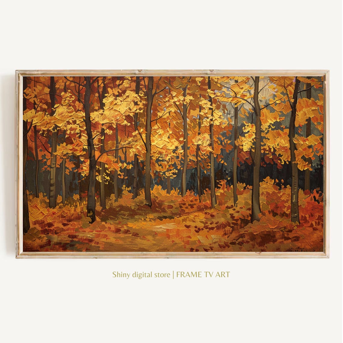 Golden Autumn Forest Foliage Warm Toned Impasto Trees Landscape Poster