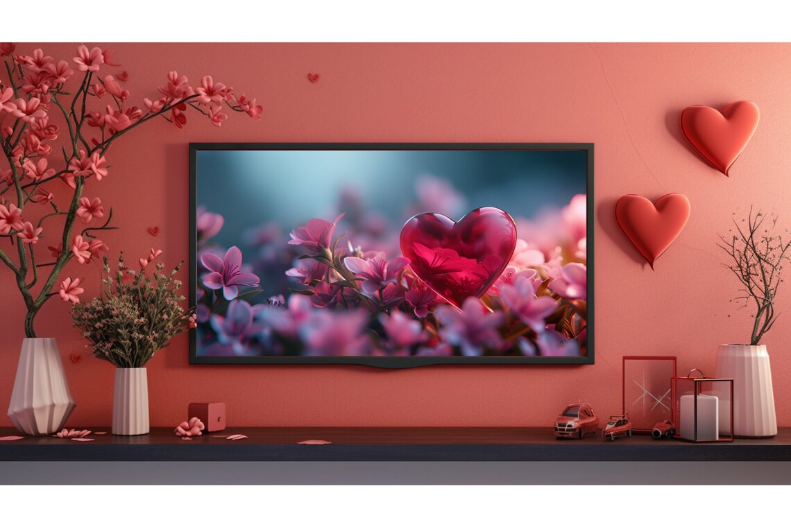 Red Glass Heart Pink Flowers Valentine Love Romance Dreamy Poster - Image 2