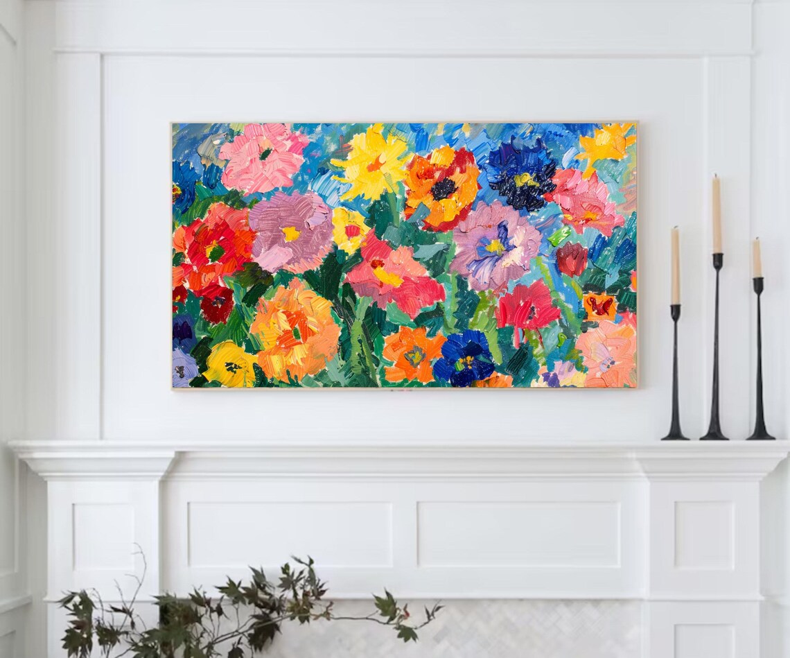 Colorful Impasto Wildflower Garden Bold Bright Textured Summer Floral Art Print - Image 2