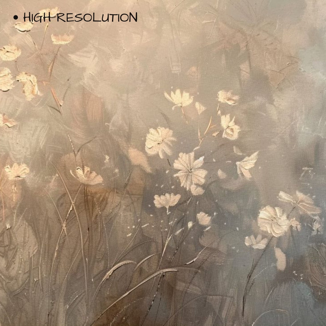 Muted Abstract Botanical Wildflower Oil Painting Neutral Beige Poster - Image 3