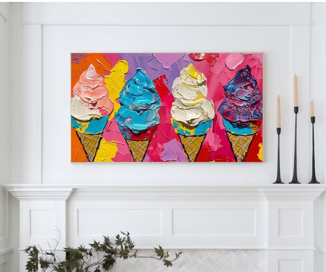 Colorful Ice Cream Cones Impasto Pop Art Bright Summer Kitchen Poster - Image 2